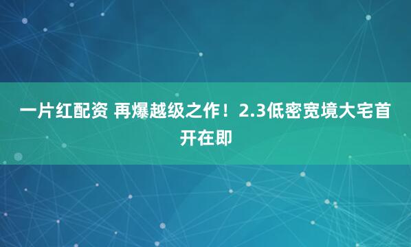 一片红配资 再爆越级之作！2.3低密宽境大宅首开在即